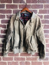 Rare Vintage POLO RALPH LAUREN Suede Leather Flannel Lined Bomber Jacket 90s L