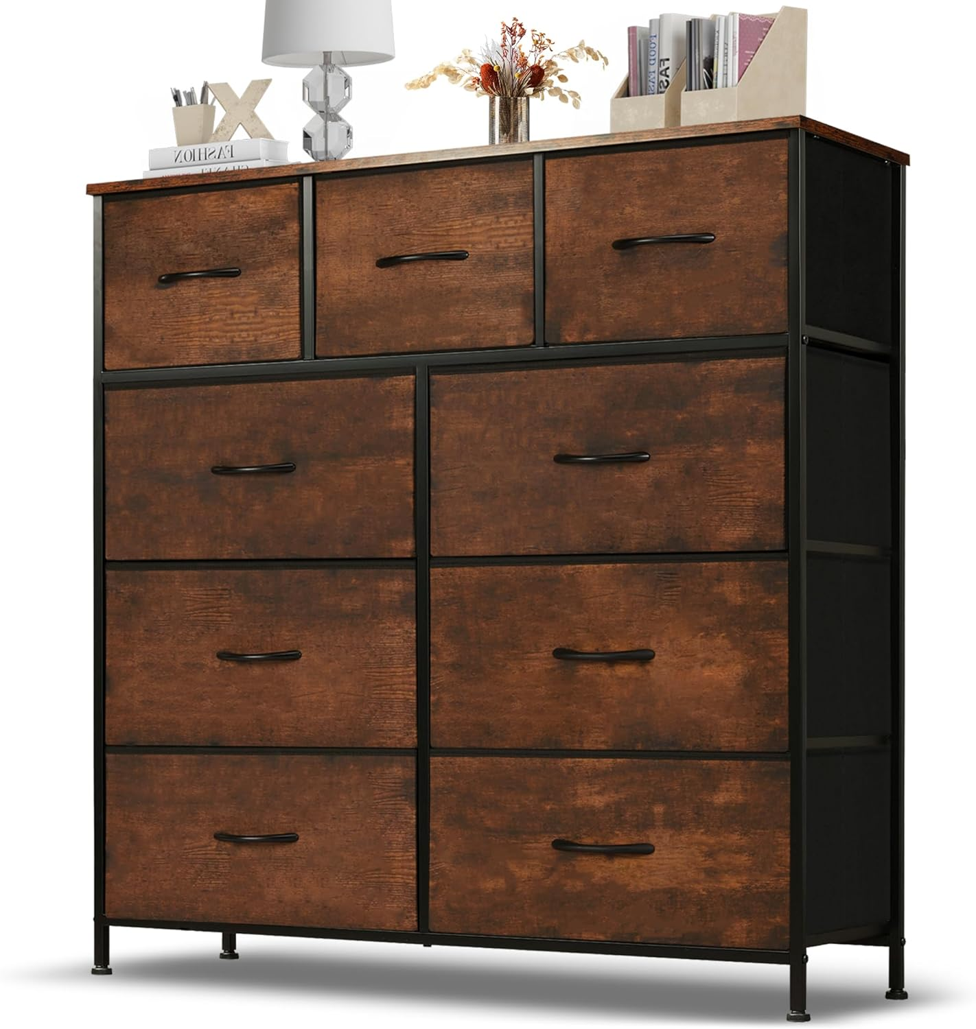 Dresser for Bedroom, 9 Storage Drawers, Anti-Tip Tall Fabric Closet Chests Organ