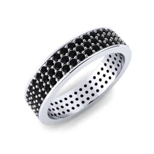 Sterling Silver 925 Black Spinel Round 1.50mm Eternity Ring With Rhodium Plated
