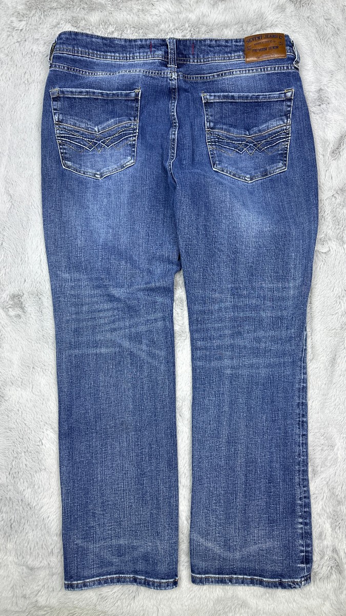 Seven7 Jeans Mens 36x32 Blue Straight Leg Distressed Cowboy