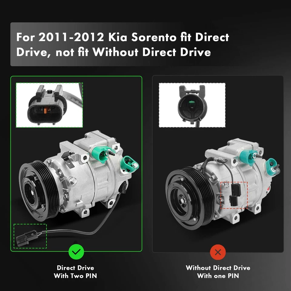 A/C Compressor with 6-Groove for Kia Sorento 2011-2015 Hyundai  Santa Fe 13-18 - Image 2 of 4