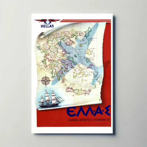 Hellas Greek Air Transport Vintage Poster