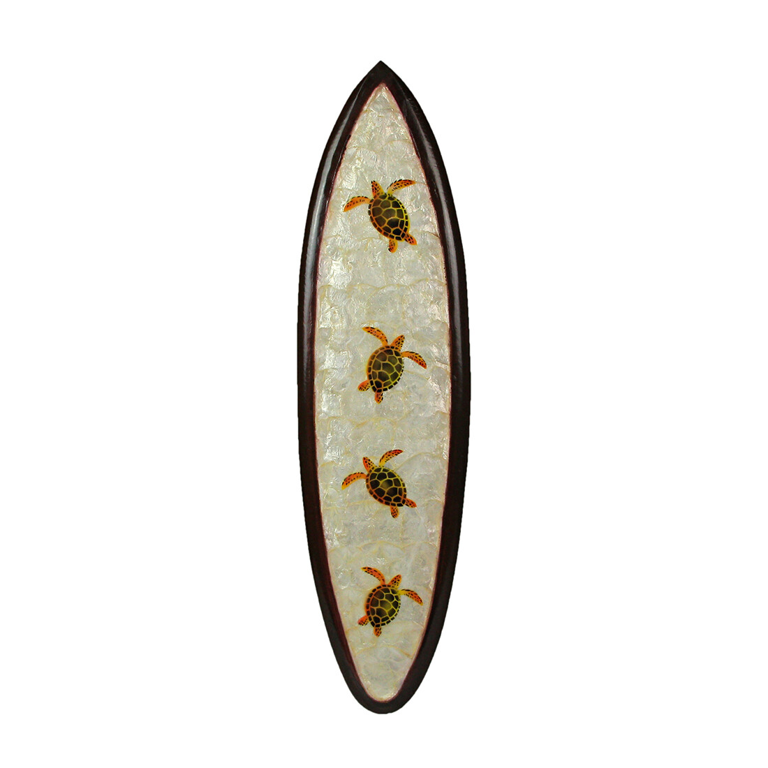 31 In Wood And Capiz Four Turtles Hand Carved Decorative Surfboard Wall Decor