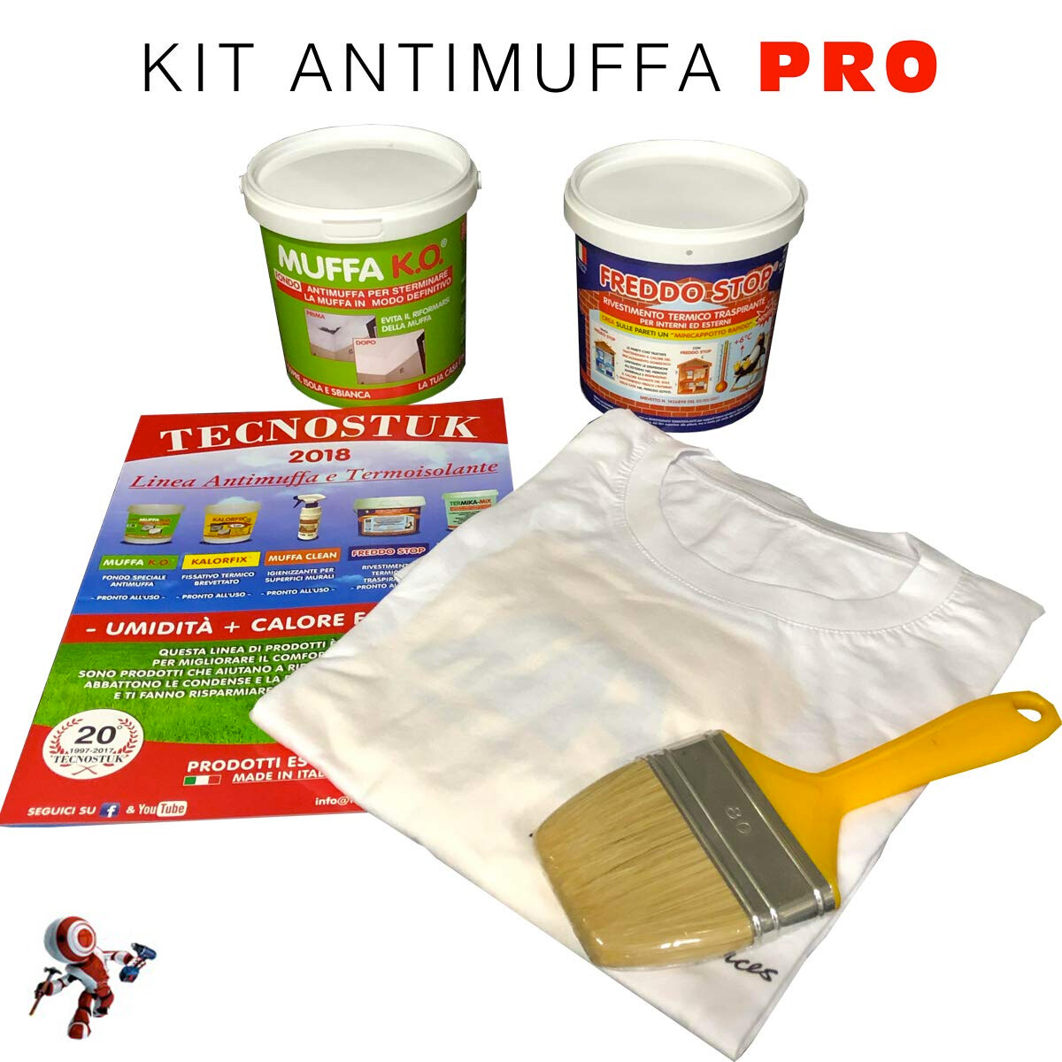 KIT ANTIMUFFA MUFFA KO 1 LITRO + FREDDO STOP 1 LITRO TECNOSTUK + PENNELLO E T-SH