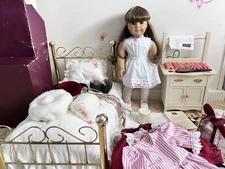 White Body Pleasant Company Samantha Doll Lot ~RESTORED~ Bed, Dresser, Clothes