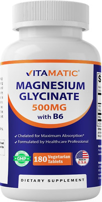 Vitamatic Magnesium Glycinate 500Mg per Tablet - 180 Vegetarian Tablets (Uncoate