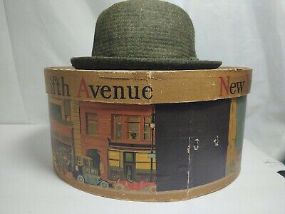 Vintage Dobbs Fifth Avenue New York Oval Hat Box w/ Green Wool Fedora Rolled Rim Vintage Dobbs Fifth Avenue New York Oval Hat Box w/ Green Wool Fedora Rolled Rim