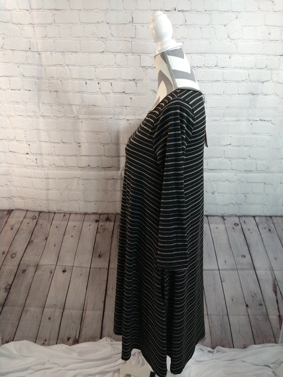NWT women's HONEY & LACE black/gray striped cotton BREA COMFORT DRESS - sz  MED