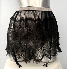 Victoria's Secret Nwt Very Sexy Black Shine Open Back Skirt w/ Garter Straps M L