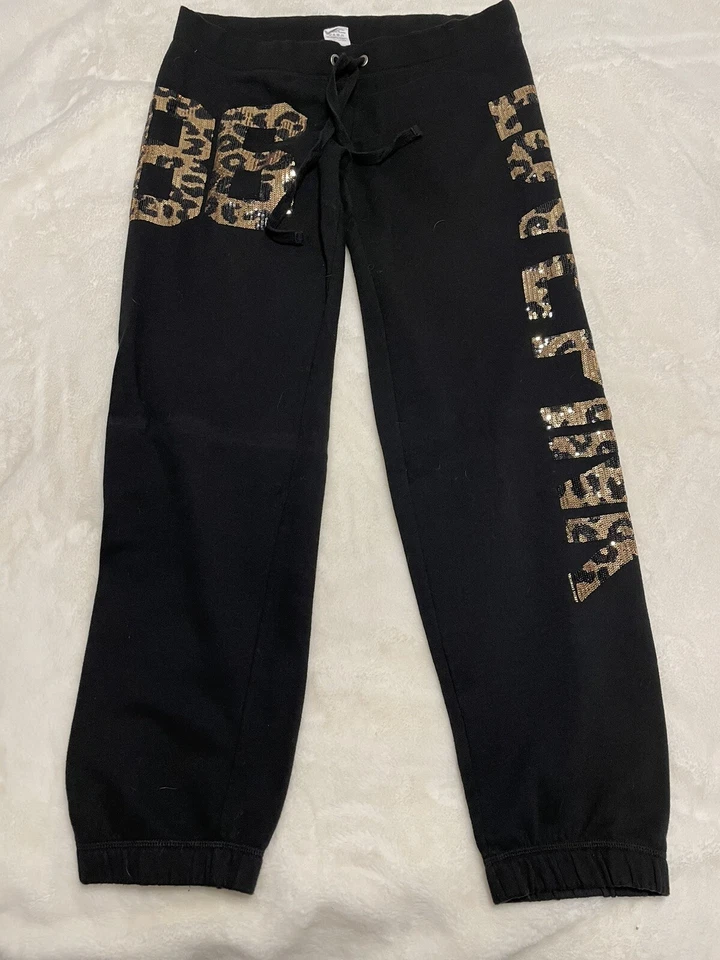 PINK Victorias Secret 黑色猎豹亮片套装运动服连帽衫 中号 — 第 4/4 张图片