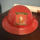 E.D. Bullard Co. Red Hard Hat Helmet with Fighting Squadron Decal — photo 1