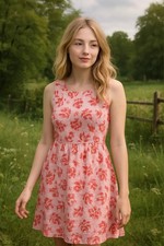 Women's Kensie Floral Dress Pink Size L Round Neck Babydoll Peasant Cottagecore