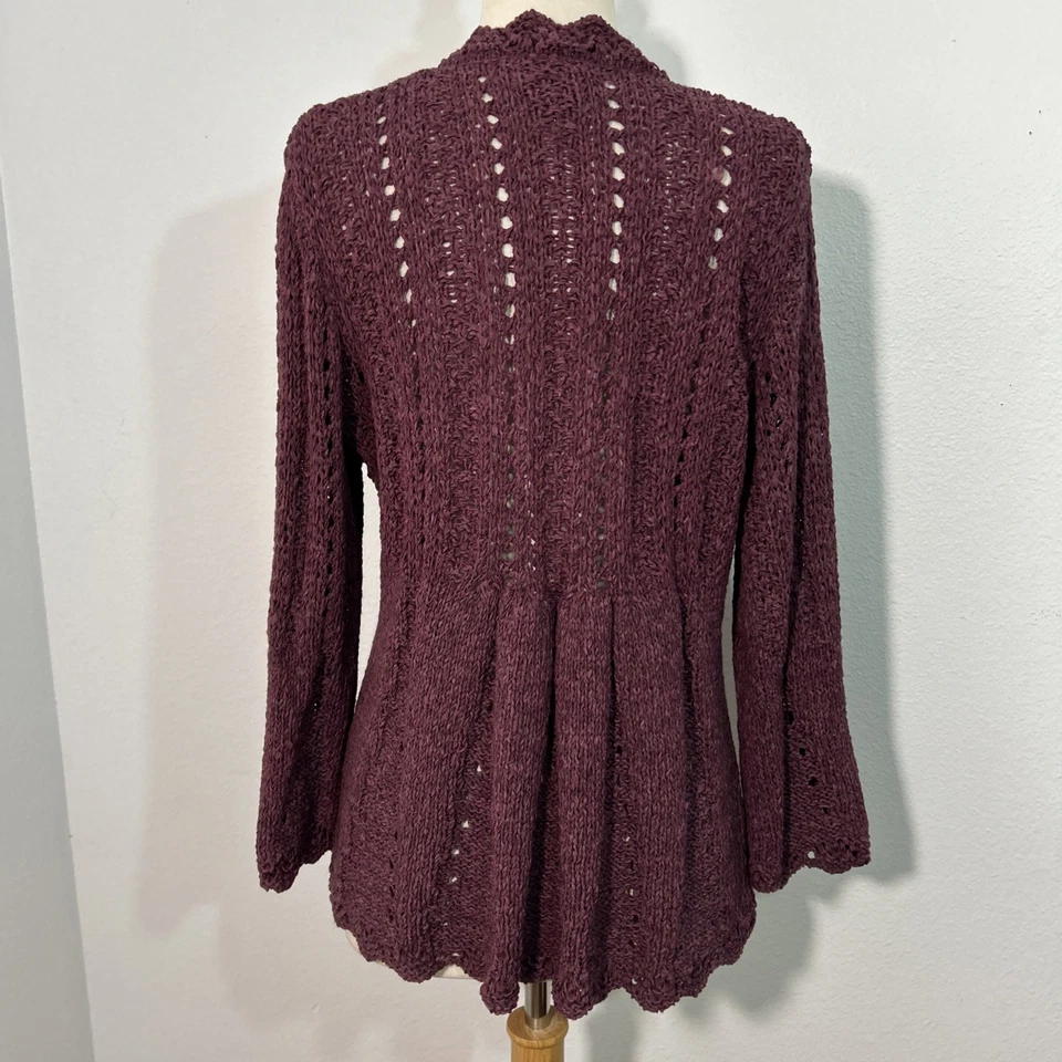 Cardigã Tweeds Feminino 6 Borgonha Crochê Malha Manga Flare Peplum Romântico - Imagem 4 de 4