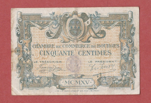 FRANCE - Chambre De Commerce De BOURGES - 50 Centimes Banknote 1915 VF - LOOK!!!