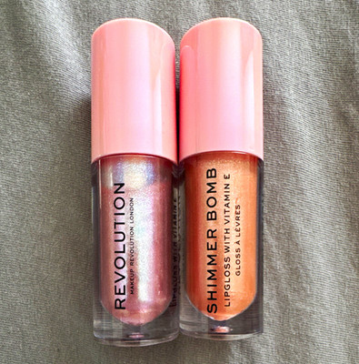 Revolution Shimmer Bomb Lipgloss Set 2x Rosa Pfirsich Schimmer Glitzer