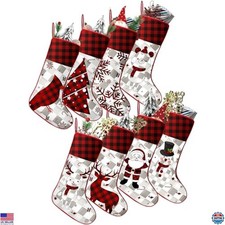 8 Pack 18" Personalized Buffalo Plaid Christmas Stockings for Home Decor