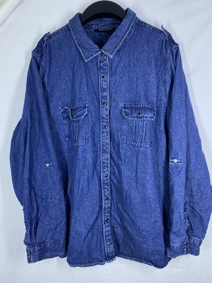 Ashley Stewart Shirt Womens 22 Plus Blue Denim Western Button Up Pearl Snap USA