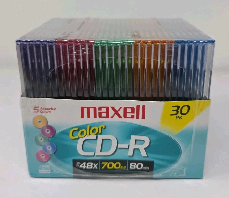 MAXELL 700MB 30pk Color CD-R 80 Min Individual Cases 648230 NEW - Image 4 of 4