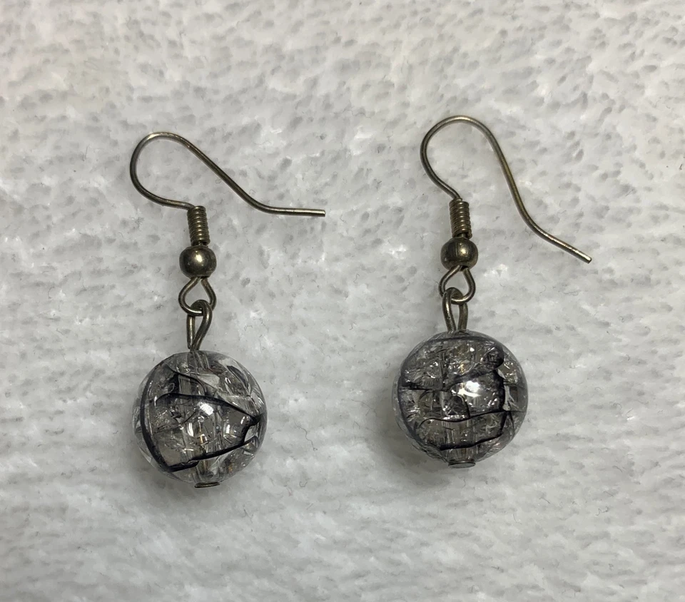 Vintage Clear Crystal Rutilated Quartz Ball Bead Dangle Drop Earrings - Image 4 of 4