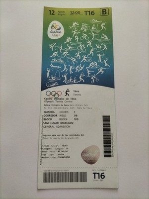 Used Ticket Olympic 12.08. 2016 Rio Olympia T16 Tennis 2