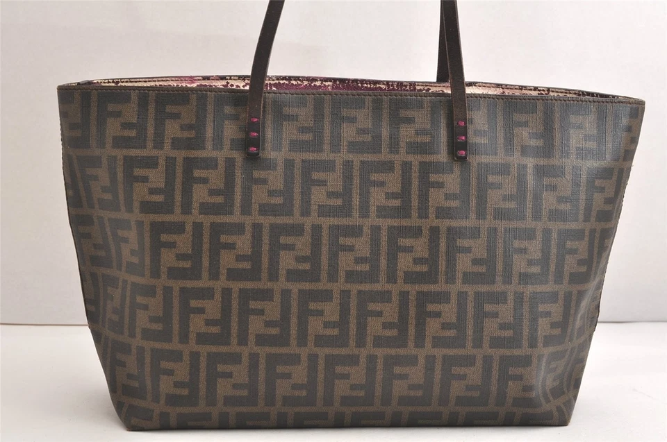 Authentic FENDI Zucca Vintage Shoulder Tote Bag PVC Leather Brown Junk 3810N - Image 3 of 4