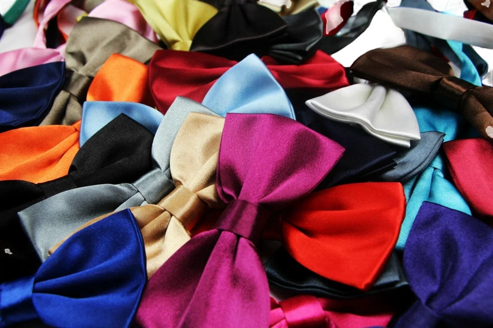 Mens Solid Plain Bow Tie Pre-Tied Mens Bowtie Wedding Formal Ties