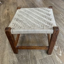 Vintage Wooden Stool Woven Rustic Foot Stool Chair Plant Stand Display
