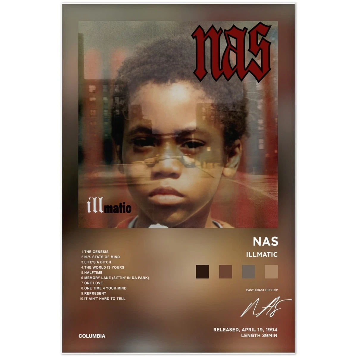 洋楽 Promo Poster / Nas / Illmatic / 2004 US Nas - 10 Year Anniversary Illmatic Platinum Series - Promo- 2004 Colum
