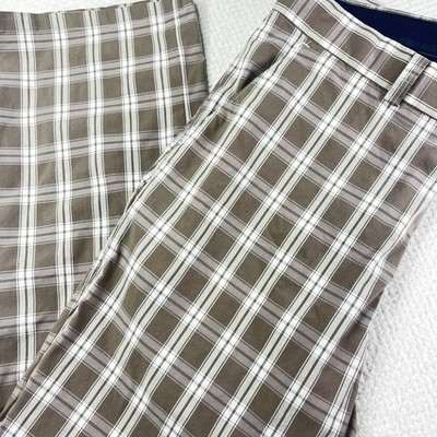 Brax Golf Kenan MT Mens Plaid Pants Brown White Check Trousers 36x34 62-1287/54