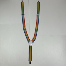 Vtg Unbranded Rainbow Striped Stretch 3-Point Adjustable Elastic Suspenders EUC