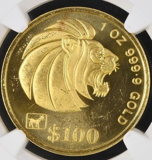 Singapur 100 Dollars 1991 | NGC MS62 | Kontermarke Ziege