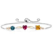 925 Silver and 10K Yellow Gold London Blue Topaz Created Ruby Citrine and Lab