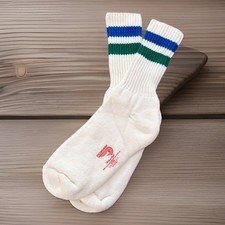 True VTG 80s Socks Blue Striped Acrylic Crew USA Sport 10-13 Ridgeview NOS White