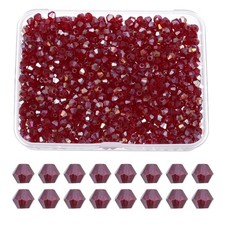 1000pcs 4mm Bicone Glass Crystal Beads, Faceted Beads with Box Dark Red AB