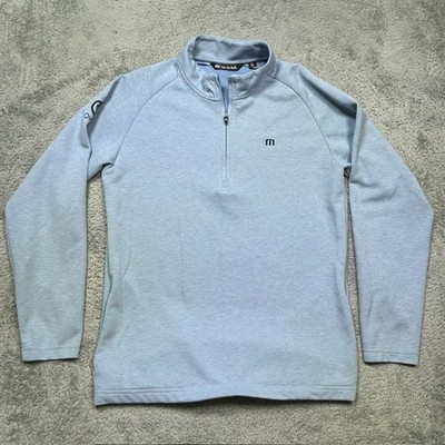 Travis Mathew Upgraded 1/4 Zip Mens M Sky Blue Golf Pullover Outdoor 1MY351 LOGO