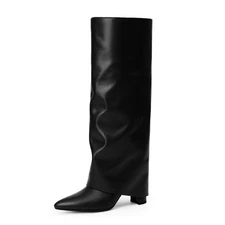 Black Knee High Chunky Heeled Boots for Women Size 7.5