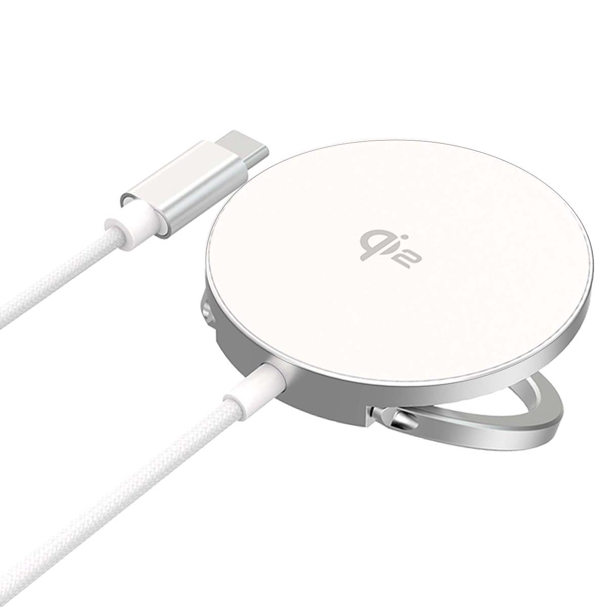 Chargeur sans fil magnétique 15W pour éviter les câbles emmêlés avec USB-C blanc