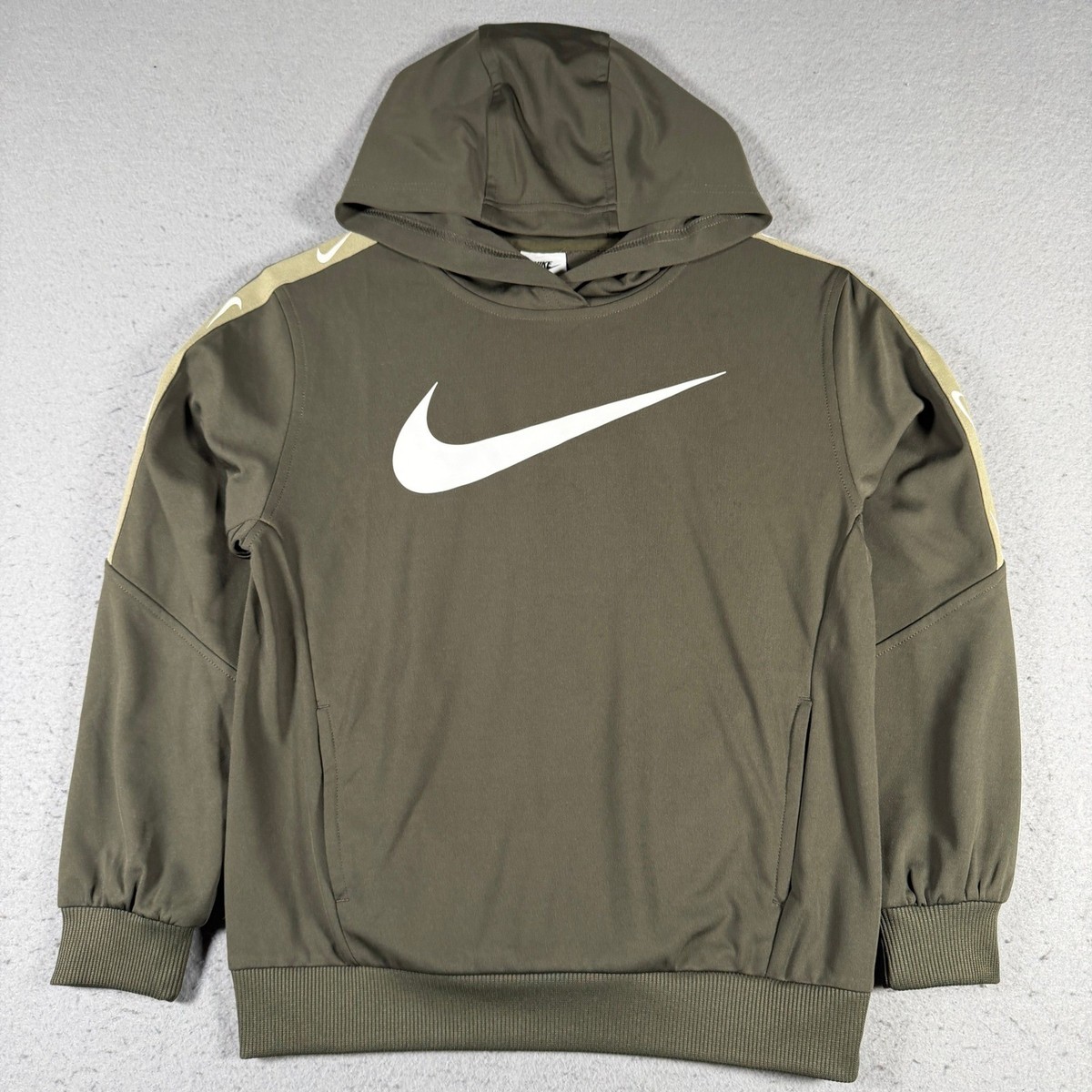 Nike Sportswear Youth Hoodie Olive Green Large Swoosh FZ4907-325