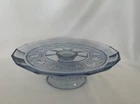 Vtg Anchor Hocking Avalon Blue Glass Pansies Pedestal Cake/Serving Plater 11.75”