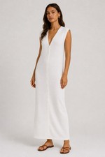 525 America Revolve Wide Rib Long Button Front Sweater Dress White L Maxi NWT