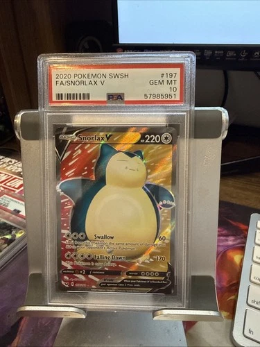 2020 POKEMON CARD SWORD & SHIELD #197 FULL ART/SNORLAX V PSA 10 GEM MINT