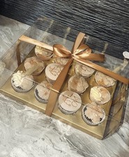  Gold Round Cupcake Box 12 Hole Clear Transparent Box - Luxury Gold 5 Pack