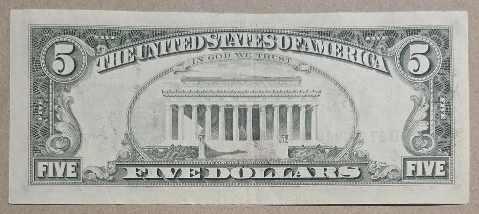 VINTAGE $5 Bill Lightly Circulated  - Image 3 of 3