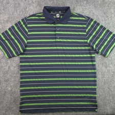 Footjoy Polo Large Blue Green Striped Short Sleeve Performance Stretch Golf
