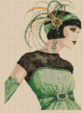 Art Deco Lady in Green Dress Counted Cross Stitch Chart No.1-30b 