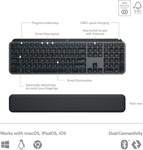 Clavier et souris sans fil Logitech MX Keys S Combo-Performance avec repose-poignets - Photo 3/5