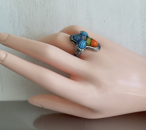 Mehrfarbiger Murano Millefiori Stil Kreuz Ring 316L Edelstahl Größe 10 - Bild 7 von 18