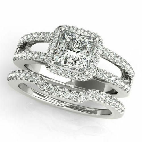 Engagement Ring Set 14K White Gold 3.Ct Princess Cut Simulated Diamond Size 8.5-image