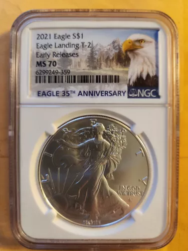 2021 Silver American Eagle T-2 NGC-MS70 Early Releases. Washington 
