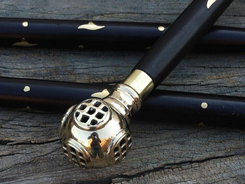 US Navy Diver's Walking Cane Solid Brass Diving H… - image 2